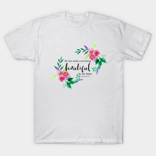 Watercolor Flowers Bible Verse Quote Christian Lettering T-Shirt